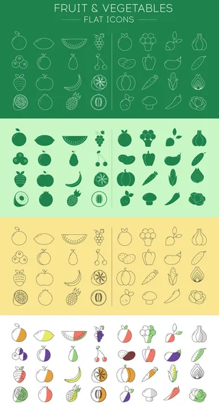 Groenten en fruit pictogrammen — Stockvector