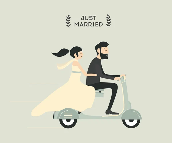 Bruidspaar op motorfiets — Stockvector
