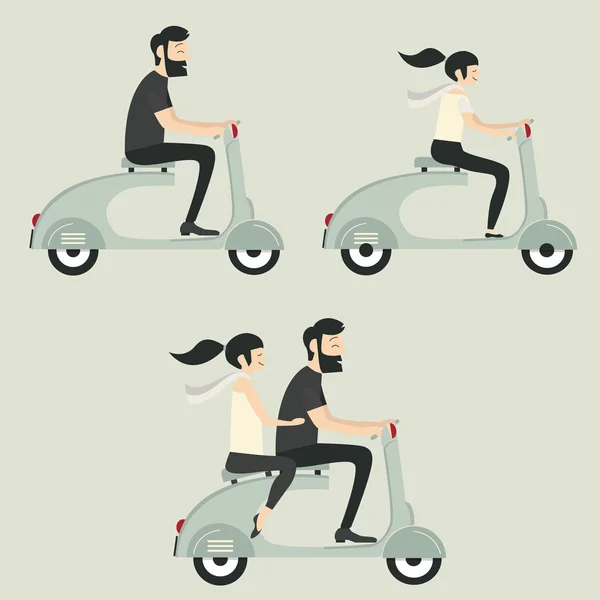 Casal de casamento em scooter — Vetor de Stock