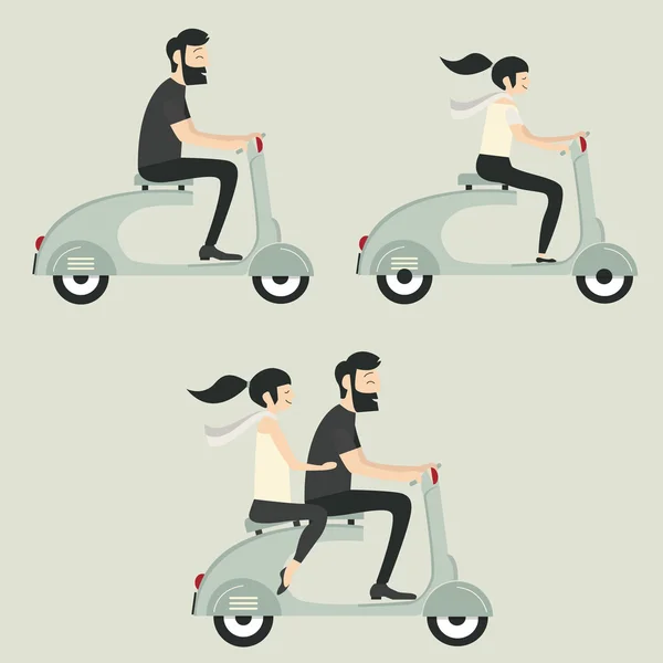 Hochzeitspaar auf Motorroller — Stockvektor