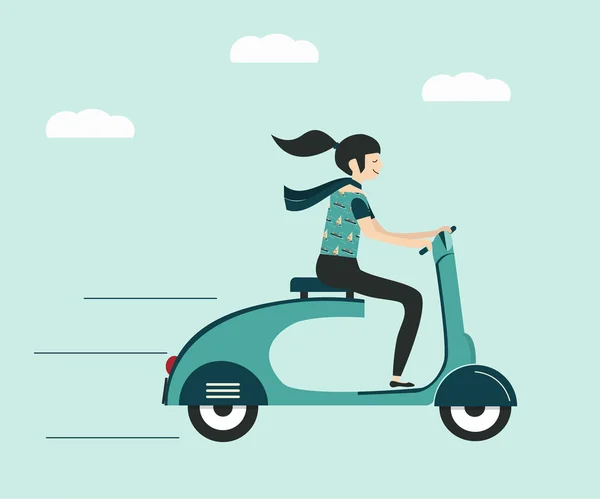 Scooter de montar de mujer — Vector de stock