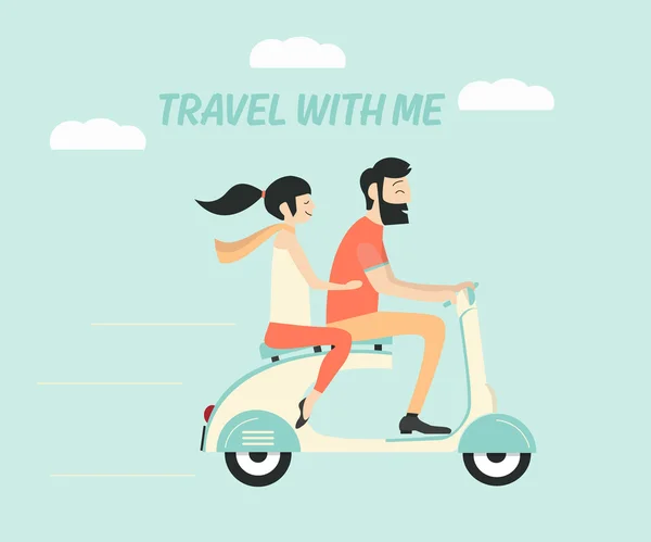 Couple de mariage sur scooter — Image vectorielle