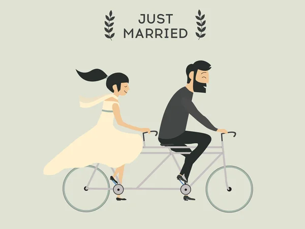 Hochzeitspaar auf dem Fahrrad — Stockvektor