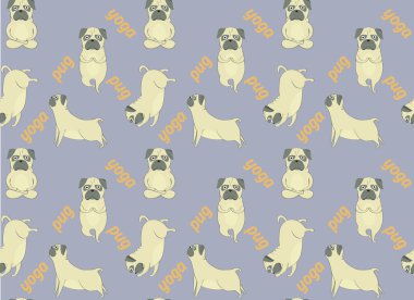 Pugs meditasyon yoga desen. Şirin köpek. Vektör seamless modeli