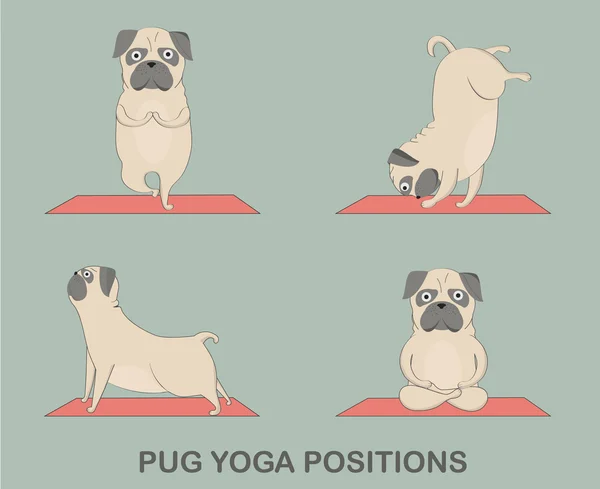 Set de pugs de yoga — Vector de stock