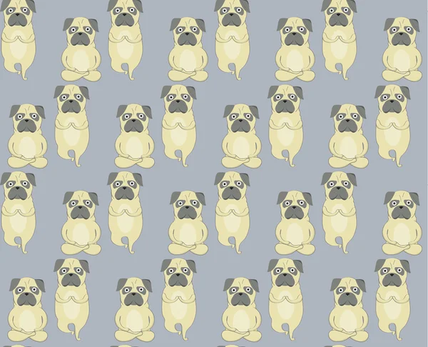 Patrón de yoga de meditación Pugs. Lindos perros. Patrón sin costura vectorial — Vector de stock