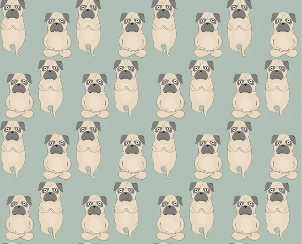 Pugs meditation yoga pattern. Cute dogs. Vector seamless pattern — Stock Vector