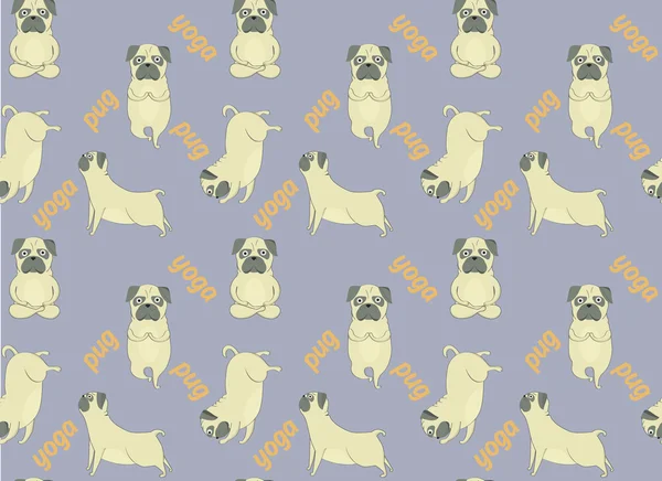 Pugs meditation yoga pattern. Cute dogs. Vector seamless pattern — Stock Vector
