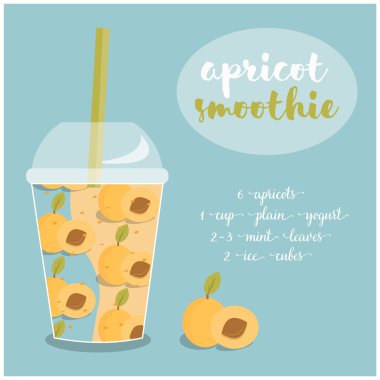 Kayısı Smoothie Tarifi malzemeler ile vektör çizim.