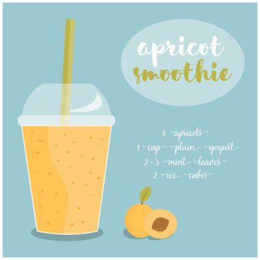 Kayısı Smoothie Tarifi malzemeler ile vektör çizim.