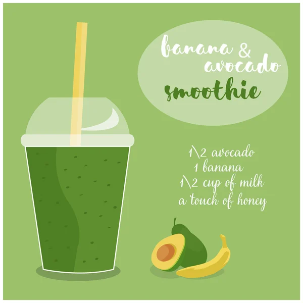 Vektoros illusztráció, banán és avokádó Smoothie recept összetevők — Stock Vector