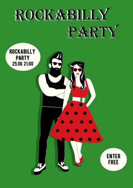 Rockabilly 부부와 함께 초대 플라이어입니다. Rockabilly 포스터. — 스톡 벡터