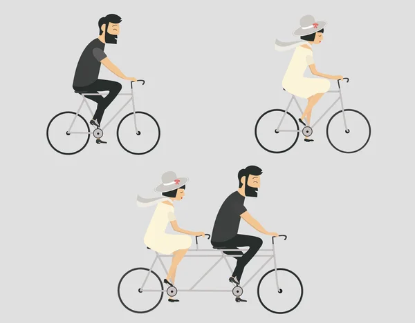 Jong koppel rijden fiets set. — Stockvector