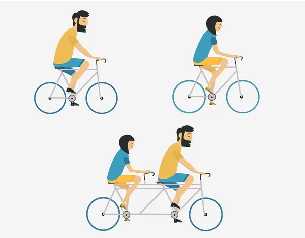 Jovem casal andar de bicicleta conjunto . — Vetor de Stock