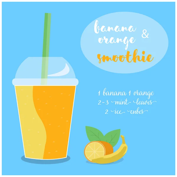 Векторная иллюстрация рецепта бананового и апельсинового смузи с ингредиентами . — стоковый вектор