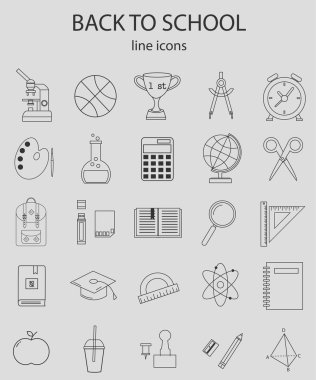 Okula dönüş. Okul, eğitim, eğitim, öğrenme, bilim Icons set, vektör. Çizgi vektör