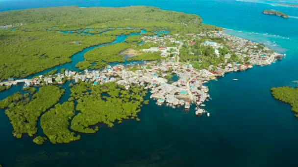 Cidade Água Manguezais Vista Superior Costa Ilha Siargao Paisagem Tropical — Vídeo de Stock