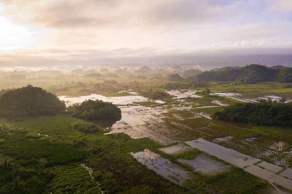 Tropiskt Landskap Med Jordbruksmark Och Gröna Kullar Flygutsikt Luzon Island — Stockfoto