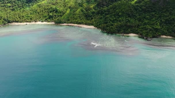 Kustlijn met wit strand en regenwoud, uitzicht vanuit de lucht. Luzon Island, Filipijnen. — Stockvideo