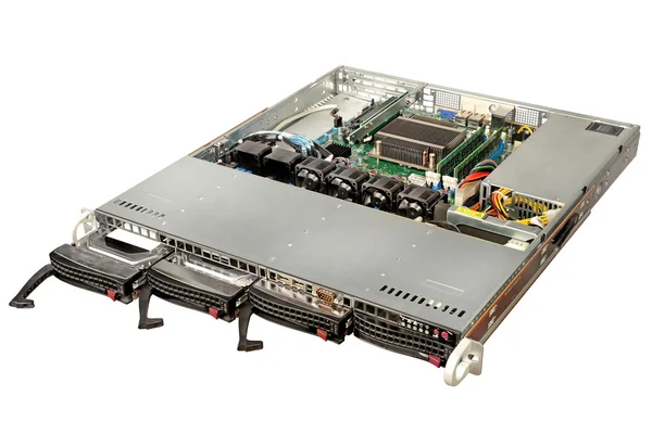 Beyaz arka plan üzerinde izole Raflarla açılan server