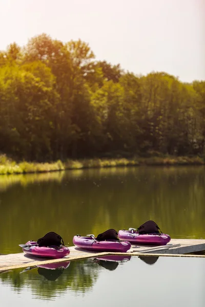 Canoas rosadas en hermoso lago —  Fotos de Stock