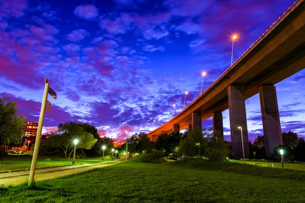 Parku Vasco da gama v noci pod mostem — Stock fotografie