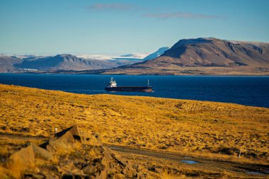 Geniş Manzaralı Dağları ve Altın Tundrası olan Büyük Kargo Gemisi Wilson Navigasyonu