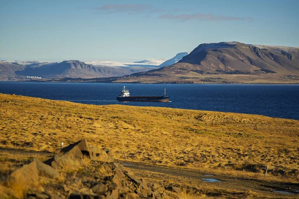 Geniş Manzaralı Dağları ve Altın Tundrası olan Büyük Kargo Gemisi Wilson Navigasyonu