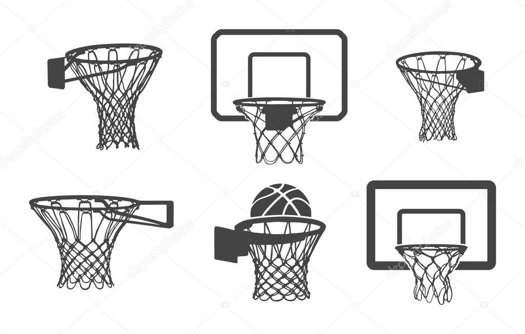 Basketball hoop silhouette, Basketball net, ring icon set, Basketball hoop svg, Basketball hoop drawing.