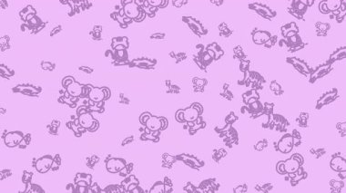 Bright and lively cartoon animal illustrations on a light purple background, perfect for childrens designs, stationery, or educational materials.