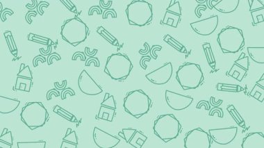 Çeşitli simgelerle arkaplan açık yeşil karalama, sunumlar, sosyal medya grafikleri ve yaratıcılığın eğitim materyalleri simülasyonu için uygun.