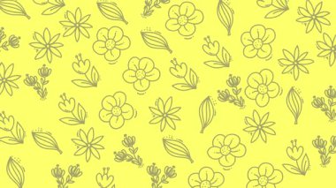 Basit çizilmiş çiçekli sarı karalama deseni. Kumaş baskıları, kırtasiye malzemeleri, arka planlar ve ev dekorları için uygun.