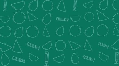 Geometrik yeşil arka plan, beyaz kalem şekilli. Eğitim sunumları, okul tasarımları ve yaratıcı sanat projeleri için ideal..