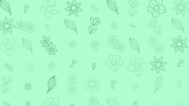 Bahar temalı tasarımlar, davetiyeler, kırtasiyeler, posterler ve botanik baskı ürünleri veya dijital kreasyonlar için uygun çiçek anahatlarına sahip açık yeşil arkaplan.