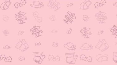 Gözlük, şapka ve tatil tabelasının pembe karalamaları. Davetiyeler, posterler, sosyal medya grafikleri ve yaz etkinliği dekorasyonları için harika.