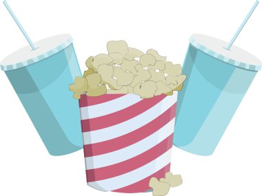 Düz patlamış mısır ve içecekler simgesi