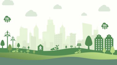 Green Eco City Paper Art Background with Sustainable Environment and Ecology Concept