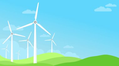 Türbin rüzgar enerjisi yeşil enerji konsepti rüzgar santrali yenilenebilir ekoloji yeşil çimen açık gökyüzü çizimi