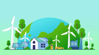 ESG Çevresel Sosyal ve Yönetim Kavramı Rüzgar Türbinleri ve Temiz Yenilenebilir Enerji ve Sürdürülebilir Dünya Ortamı İçin Güneş Panelleri