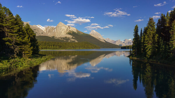 Reflections on Maligne Lake, Canadian Rockies, Alberta