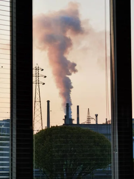 Fumes Coming Chimneys Industries Cause Environmental Pollution Italy — Stock Photo, Image