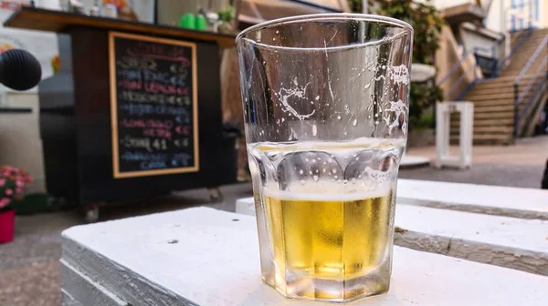 Mug Iced Beer Counter Ligurian Riviera Italy — Stock Photo, Image