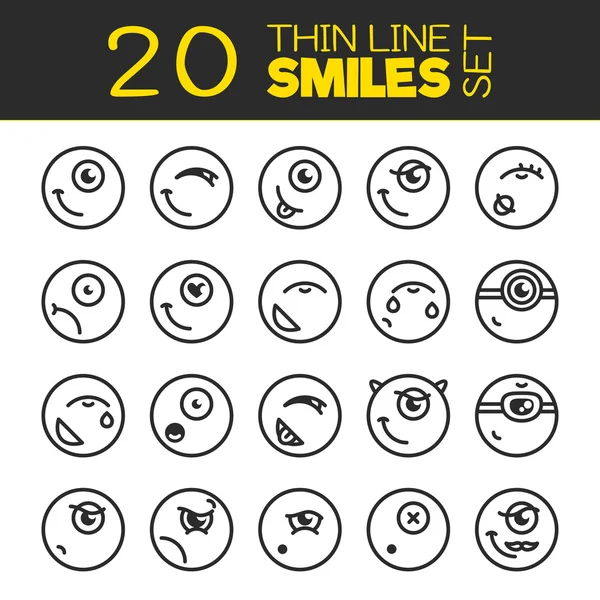 20 fröhliche Lächeln. eine Reihe von konzeptionellen Lächeln. — Stockvektor