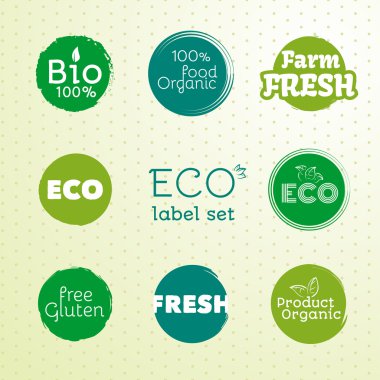 Yeşil Eco gıda etiketleri. Vektör çizim
