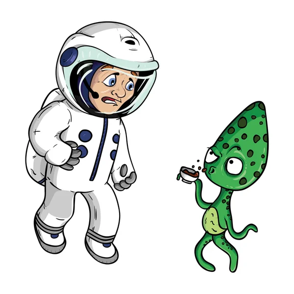 Bir yabancı ile astronot. Eğlence illüstrasyon.