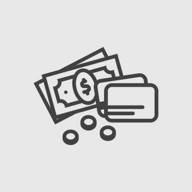 Money icon, cash and credit card clipart