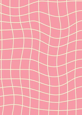 Pink Wavy Grid Background.  Retro Geometric Line Pattern.