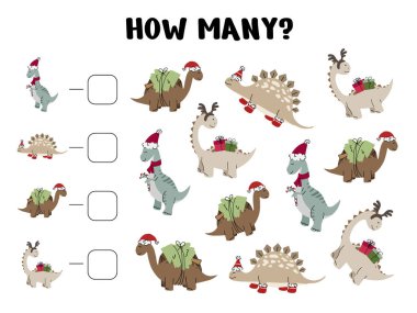 Çocuklar için Noel Dinazorları Sayma Çalışma Sayımı