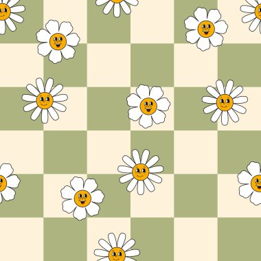 Gülümseyen Papatyalı Dama Şablonu