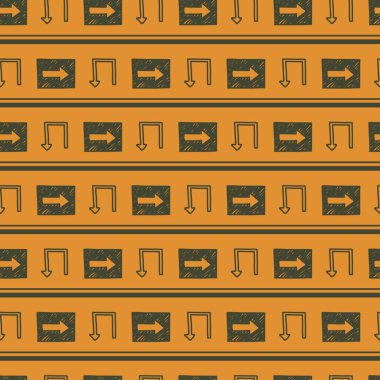 Doodle Arrow Kutuları ve U Şekilleriyle Kusursuz Çizgili Desen